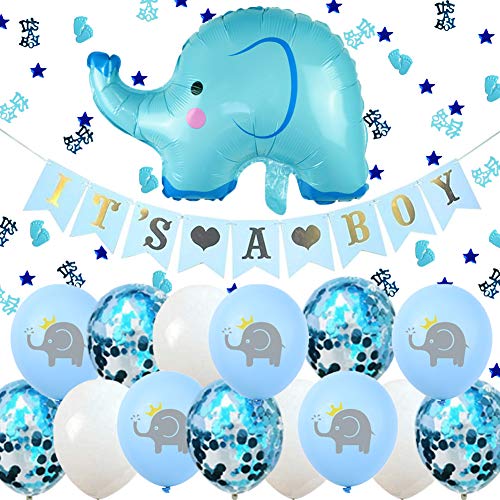ENSTAB Babyparty Deko Junge It's A Boy Girlande Elefant Luftballons Blau mit It's A Boy Konfetti für Taufe Deko Junge Baby Geburtstag Dekoration von ENSTAB
