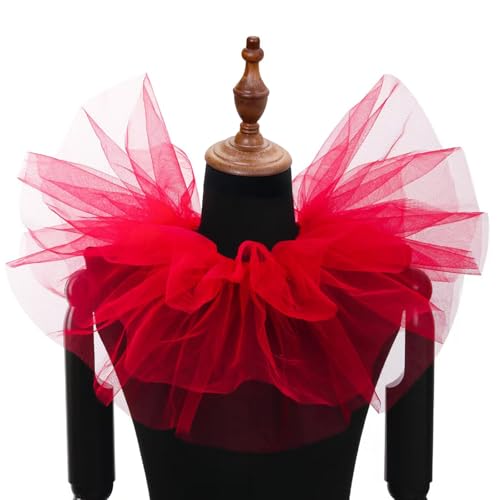 ENSTAB Halloween Kostüm Damen Herren Viktorianischen Neck Tüll Kragen Clown Gerüschte Halskette Kostüm Zubehör Halloween Karneval Kostüm Erwachsene (Rot) von ENSTAB