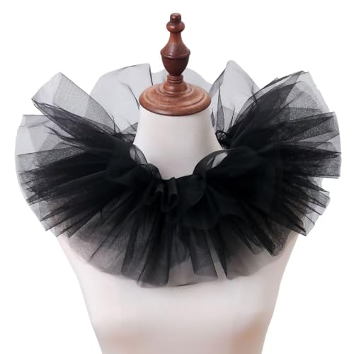 ENSTAB Halloween Kostüm Damen Herren Viktorianischen Neck Tüll Kragen Clown Gerüschte Halskette Kostüm Zubehör Halloween Karneval Kostüm Erwachsene (Schwarz) von ENSTAB