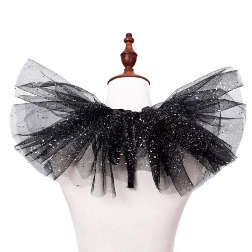 ENSTAB Halloween Kostüm Damen Herren Viktorianischen Neck Tüll Kragen Clown Gerüschte Halskette Kostüm Zubehör Halloween Karneval Kostüm Erwachsene (Schwarz + Silberner Punkt) von ENSTAB