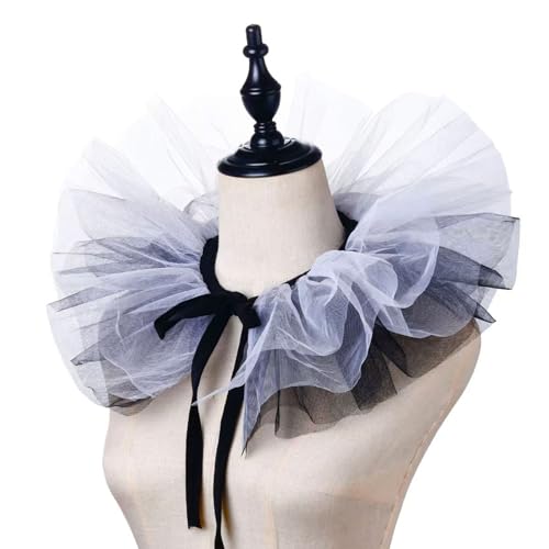 ENSTAB Halloween Kostüm Damen Herren Viktorianischen Neck Tüll Kragen Clown Gerüschte Halskette Kostüm Zubehör Halloween Karneval Kostüm Erwachsene (Schwarz + Weiß) von ENSTAB