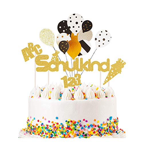 ENSTAB Schulanfang Tortendeko Schulkind ABC 123 Cupcake Topper Schulanfang Luftballons Kuchen Dekoration Einschulung Tortendeko Mädchen und Junge von ENSTAB