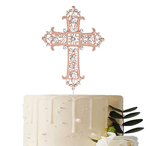 Kreuz Tortendeko Roségold Taufe Konfirmation Kommunion Cake Topper Diamantkreuz Kuchen Deko (Roségold) von ENSTAB