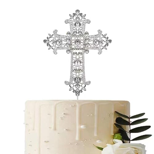 Kreuz Tortendeko Silber Taufe Konfirmation Kommunion Cake Topper Diamantkreuz Kuchen Deko von ENSTAB
