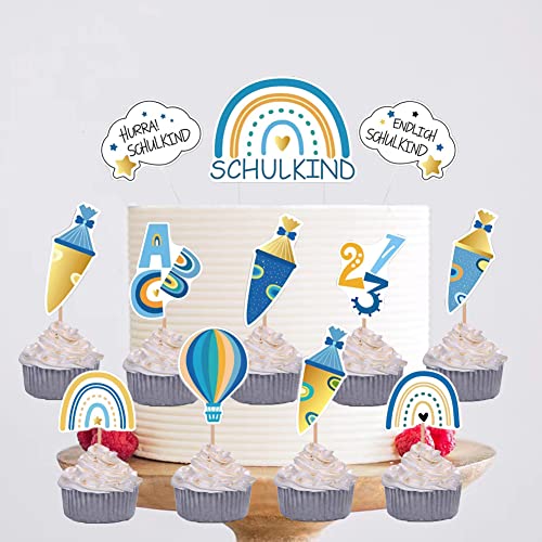 Schulanfang Tortendeko Bunt Schulkind Cupcake Topper Einschulung Tortendeko Schulanfang Kuchen Dekoration Mädchen und Junge (B) von ENSTAB