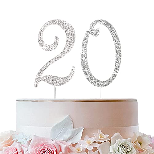 Tortendeko Silber Strasssteine Happy Birthday Cake Topper für Geburtstag Deko (20) von ENSTAB