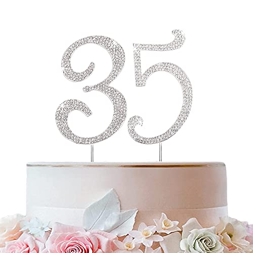 Tortendeko Silber Strasssteine Happy Birthday Cake Topper für Geburtstag Deko (35) von ENSTAB