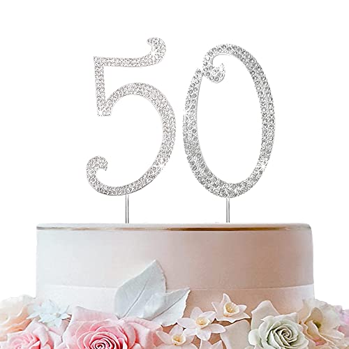 Tortendeko Silber Strasssteine Happy Birthday Cake Topper für Geburtstag Deko (50) von ENSTAB