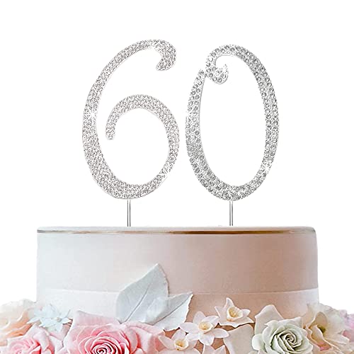Tortendeko Silber Strasssteine Happy Birthday Cake Topper für Geburtstag Deko (60) von ENSTAB