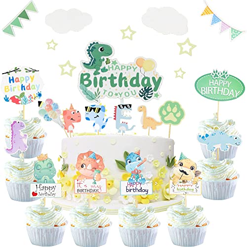 ENYACOS Dino Geburtstag deko, Dino kuchendeko tortendeko Geburtstag Junge, Dinosaurier Geburtstag Kuchen Deko Tortendeko Geburtstag Junge Cupcake Deko Dinosaurier Tortendeko für Kinder (A) von ENYACOS