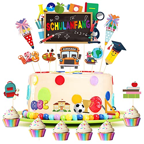 ENYACOS 15pcs Schulanfang Tortendeko,Einschulung deko Torte Mädchen und Junge,Schulanfang Cake Topper,Schuleinführung Torte Dekorationen Muffin deko,Schulkind deko Kuchen，kuchendeko Schule (A) von ENYACOS