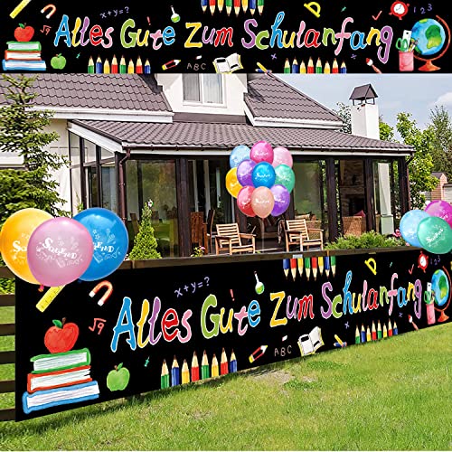 ENYACOS Alles Gute Zum Schulanfang Banner + 10 Luftballons für Schuleinführung, Einschulung Deko Hintergrund Banner, Schulstart Schuleinführung Deko for Schulkind Jungen Mädchen (A) von ENYACOS