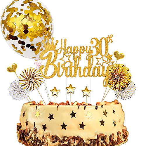ENYACOS Cake Topper, Happy Birthday Tortendeko 30, Glitzer Cake Topper 30 Geburtstag, Happy 30.Birthday Kuchen Cupcake Topper, Gold Kuchen Dekoration für 30 Geburtstagsfeier Zubehör(30Gold) von ENYACOS
