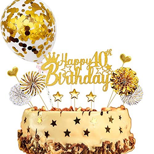 ENYACOS Cake Topper, Happy Birthday Tortendeko 40, Glitzer Cake Topper 40 Geburtstag, Happy 40.Birthday Kuchen Cupcake Topper, Gold Kuchen Dekoration für 40 Geburtstagsfeier Zubehör(40Gold) von ENYACOS