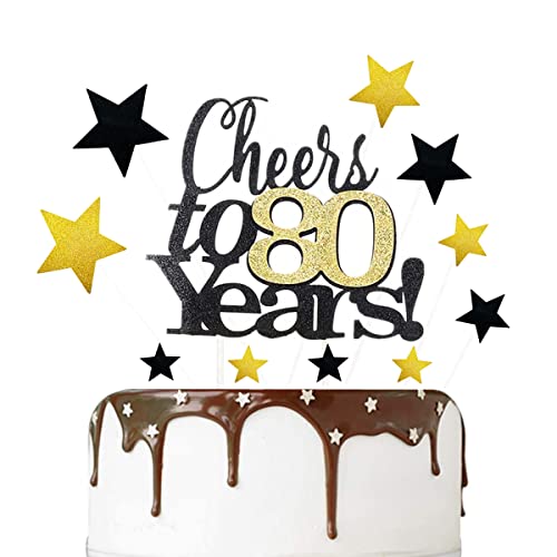 ENYACOS cheers to 80 years cake topper,Happy Birthday Tortendeko 80,Glitzer Cake Topper Geburtstag,Birthday Kuchen Cupcake Topper, Gold Kuchen Dekoration für 80 Geburtstagsfeier Zubehör (80) von ENYACOS