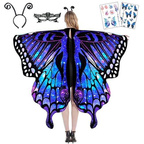 ENYACOS Einzigartiges Damen Schmetterling Kostüm Set – Schmetterlingsflügel, Maske, Haarreif und mehr für Halloween, Fasching und Cosplay,Faschingskostüme Damen,Karneval Kostüm damen (A) von ENYACOS