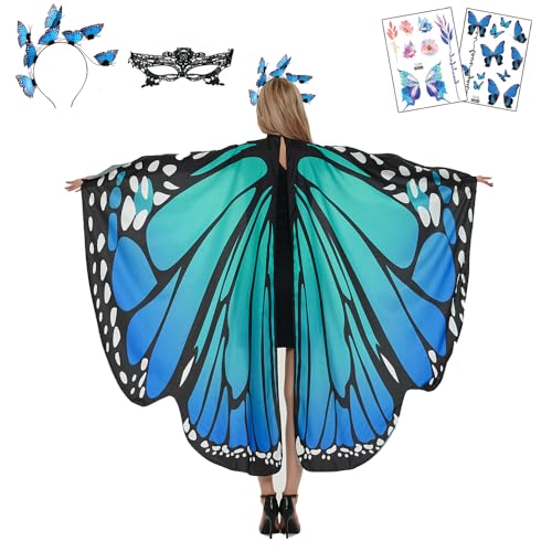ENYACOS Schmetterling Kostüm Damen 4er Set mit Schmetterlingsflügel,Schmetterling Tattoo,Haarreif und Venezianische Maske,Karneval Kostüm Damen,Faschingskostüme Damen,Karnevalskostüme Damen (A) von ENYACOS