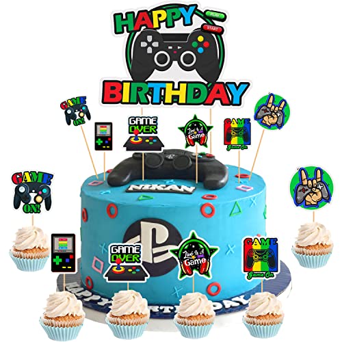 ENYACOS Tortendeko Geburtstag Videospiel Torten Deko Gaming Dekoration,Cake Topper Happy Birthday,Torten Deko für Jungs,Muffin Deko Geburtstag,Kuchen Dekorationen (A) von ENYACOS