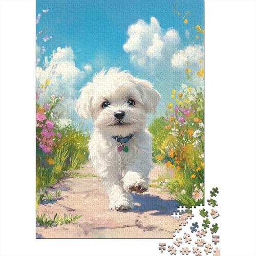 Malteserr Hund Puzzles 1000 Teile Schwer Puzzle Spielzeug Lernspiel Impossible Herausforderungsspielzeug Für Erwachsene Und Kinder in Bewährter 1000pcs (75x50cm) von ENYISIYULO