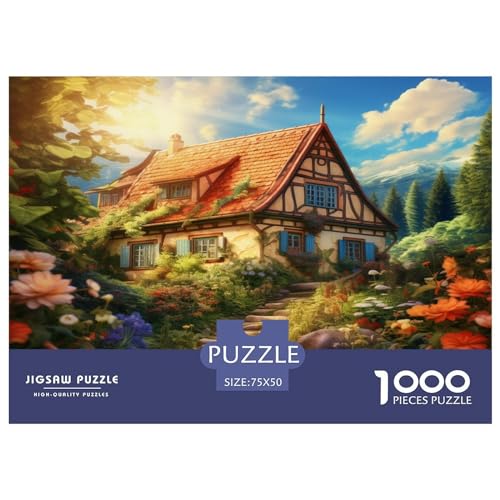 Mountain Village Cottage 1000 Teile,Impossible Puzzle,Geschicklichkeitsspiel Für Die Ganze Familie, Erwachsenen Puzzlespiel Puzzel 1000pcs (75x50cm) von ENYISIYULO