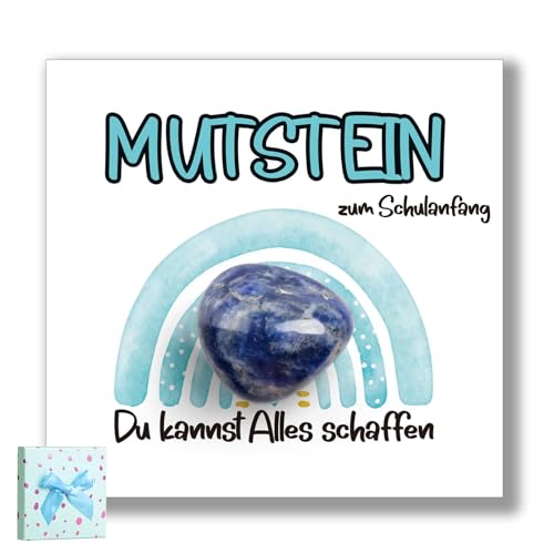EOAMGO Mutmachstein zur Einschulung – Geschenk zum Schulanfang für Kinder – Glücksstein mit Spruch & Karte – Andenken Einschulung Jungen & Mädchen – Erster Schultag Geschenkidee (Blau) von EOAMGO