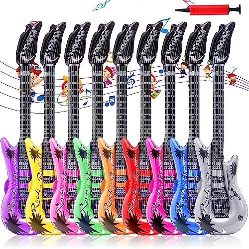 12 Stück Aufblasbare Gitarre, 12 Farben Luftgitarre, Gitarre Aufblasbar Bunt, Luft Gitarre Air Guitar, Luftgitarren Zum Aufblasen mit Pumpe für Rock Party Deko Props von EOGRFW