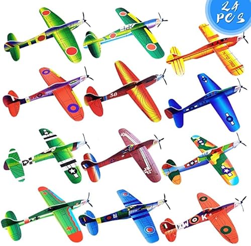 24 Stück Gleitflugzeuge für Kinder,12 Verschiedene Styroporflieger,Einzeln Verpackten Styropor Segelflugzeuge,Gleiter Flieger Wurfgleiter Mitgebsel Kindergeburtstag Gastgeschenke für jungen mädchen von EOGRFW