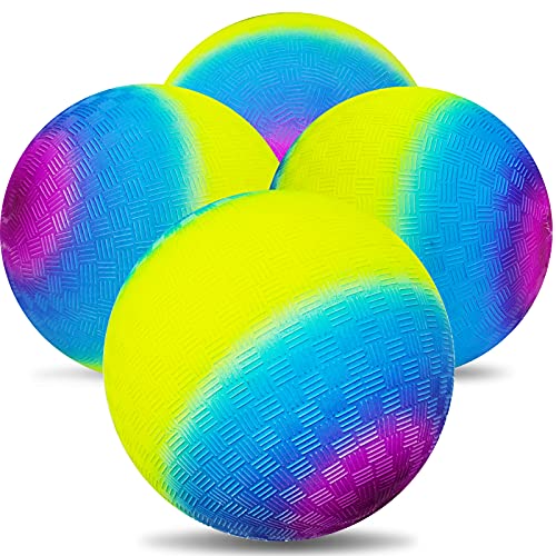 EOGRFW 4 Stück Regenbogen Spielplatz Bälle für Kinder & Erwachsene mit 1 Handpumpe, 8.5Inch Bunte Gummi Bouncy Bälle (Lila) von EOGRFW