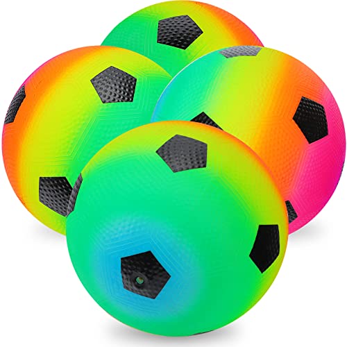 PVC Bouncy Kickball,4Stück Kinder Spielball,PVC Soft Ball für Kinder mit Pumpe,Mehrfarbig Regenbogen Ball,8,5 Zoll Regenbogen-Spielplatzbälle Strandball Softball für Drinnen und Draußen (Neon-Fußball) von EOGRFW