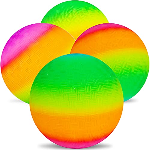PVC Bouncy Kickball,4Stück Kinder Spielball,PVC Soft Ball für Kinder mit Pumpe,Mehrfarbig Regenbogen Ball,8,5 Zoll Regenbogen-Spielplatzbälle Strandball Softball für Drinnen und Draußen (Orange) von EOGRFW