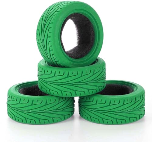 EONANT 1/10 RC Road Car Reifen für 1/10 HSP Tamiya HPI Kyosho RC Road 65mm Gummireifen Autoteile, 4er Pack (Grün) von EONANT