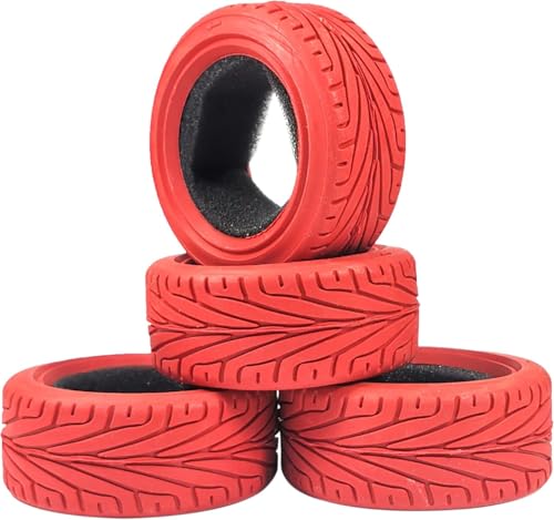 EONANT 1/10 RC Road Car Reifen für 1/10 HSP Tamiya HPI Kyosho RC Road 65mm Gummireifen Autoteile, 4er Pack (Rot) von EONANT