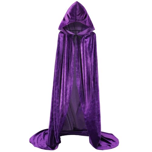EONPOW Langer Kapuzenumhang Samt Umhang Hexe Cosplay Zauberer Tunika Halloween Kostüm Damen Herren von EONPOW
