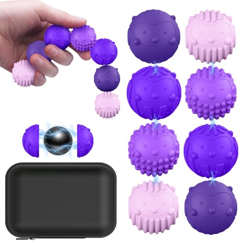 8 Stück Magnetische Fidget Toys, Magnetkugeln Stressball Silikon Sensorik Spielzeug, Anti Stress Spielzeug mit Silikonhülle, Stress Bälle für Kinder und Erwachsene, Sensory Toy, Lila von EOPUOZS