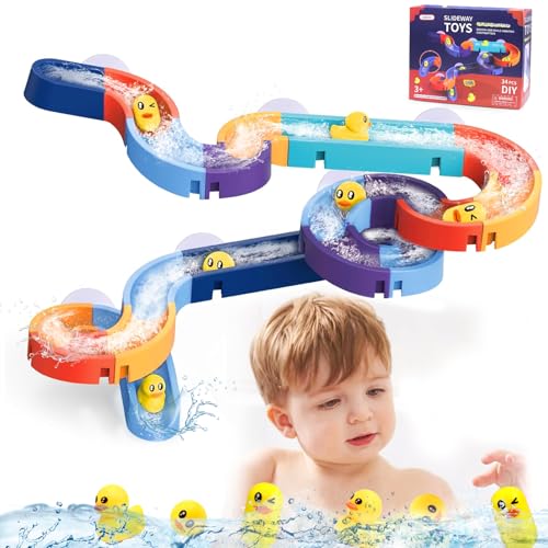EOPUOZS Badespielzeug für Kinder ab 3 4 5 6 Jahre, Badewannenspielzeug Kinder, DIY Wasserrutsche Badeschiene Spielzeug für Geschenk Mädchen Junge ab 3 (34 Stück) von EOPUOZS