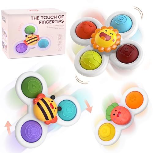 EOPUOZS Saugnapf Spinner Spielzeug, 3 Stück Saugnapf Spielzeug Baby, Spinner mit Saugnapf, Tischspielzeug Baby Saugnapf von EOPUOZS