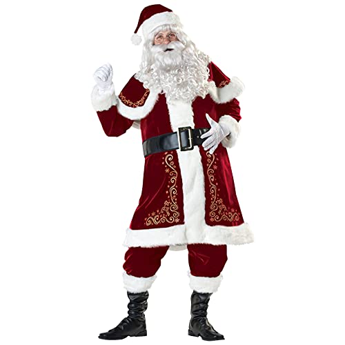 EOZY 9-Teilig Weihnachtsmann Kostüm Herren Nikolaus Kostüm Erwachsenen Santa Claus Cosplay Verkleidung (L) von EOZY