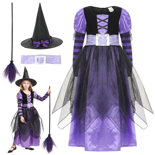EOZY-Kleines Hexen-Kostüm Lila Halloween-Cosplay-Kostüm Karnevalskostüm Kleid mit Hut für Kinder im Alter von 4 bis 12 Jahren EOZY-Kleines Hexen-Kostüm Lila Halloween-Cosplay-Kostüm Karnevalskostüm Kleid mit Hut für Kinder im Alter von 4 bis 12 Jahren von EOZY