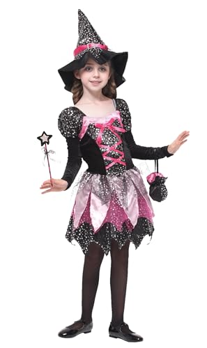 EOZY Kostüm Kleine Hexe Fee Mädchen Halloween Kostüm Cosplay Kleid Tutu Magischer Zauberstab (4-6 Jahre) von EOZY