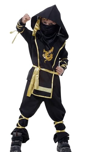 EOZY Ninja Kostüm für Kinder 4-12 Jahre alt,Halloween Kampfsport Ninja Kostüme für Kinder Schwarz und Gold für Halloween Karneval,Cosplay EOZY Ninja Kostüm für Kinder 4-12 Jahre alt,Halloween Kampfsport Ninja Kostüme für Kinder Schwarz und Gold für Halloween Karneval,Cosplay von EOZY