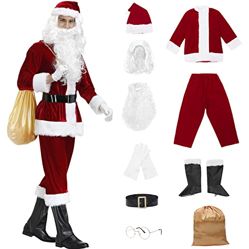 EOZY Herren Weihnachtsmann Kostüm Weihnachten Verkleidung Santa Claus Costume, 10-Teilig von EOZY
