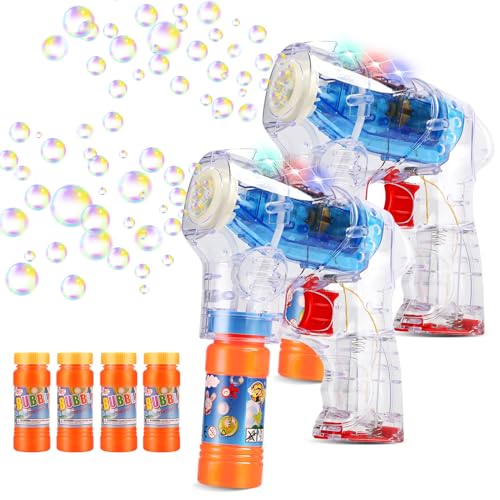 EPCHOO Seifenblasenpistole mit LED Licht und Musik, Seifenblasen Pistole Kinder Bubble Gun mit 4x50ml Seifenblasenflüssigkeit Seifenblasenmaschine für Jungen Mädchen Geburtstag Hochzeit Party von EPCHOO