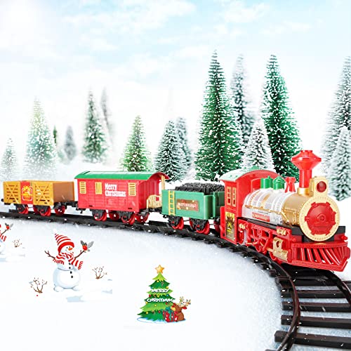 EPCHOO Zug Spielzeug für Kinder - Weihnachtszug Spielzeug Elektrischer Zug Spielzeug, Eisenbahn Kinder mit Dampflokomotive Güterwagen Bahngleise, Weihnachts Elektrisch für Kinder ab 3 Jahren von EPCHOO