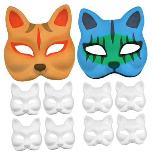 EPIGEIST 10 Stück Teiliges DIY Tiermasken aus Papier zum Bemalen Weiße Fuchs und Katzenmasken für Blanko Bastelmasken für Karneval Party Kunstunterricht und Kreative Handarbeit von EPIGEIST