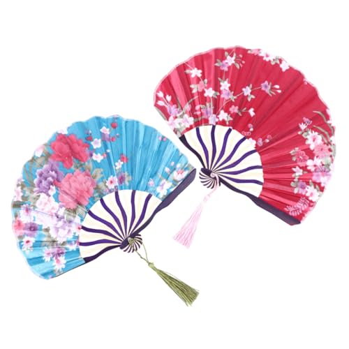 EPIGEIST 2 STÜCK Kleiner Faltbarer Damenfächer Klassisch Chinesisch Ornament Dekorativ Geschenk für Freundinnen Hochzeit Party Brautaccessoire Blau Weiß von EPIGEIST
