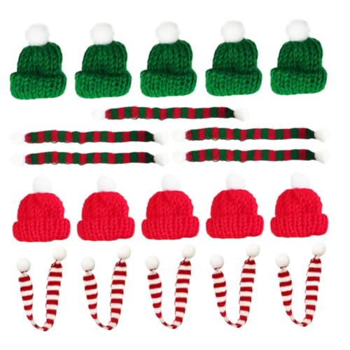 EPIGEIST 20 Stück Teiliges Miniatur Weihnachtsmütze Schal aus Gestricktem Garn Langlebig und Weihnachtsdeko für Tannenbäume Flaschen Becher DIY Party Zubehör von EPIGEIST