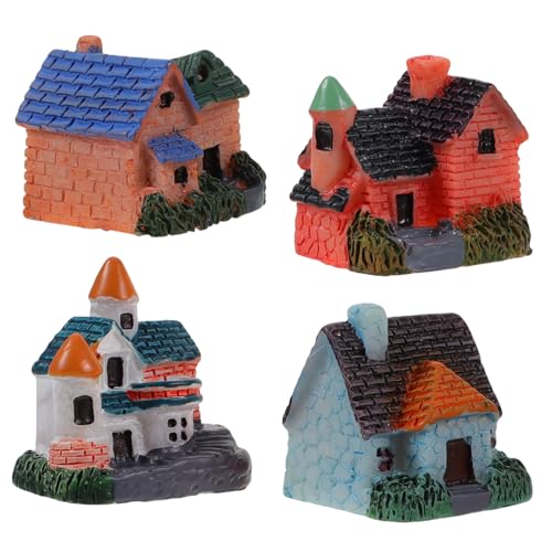 EPIGEIST 4 Stück Teiliges Miniaturhaus Harz Miniatur Feengarten häuser Detailreiche Micro Landschafts Ornamente für Garten und Sukkulenten Dekorative Miniaturhäuser für Außenbereich von EPIGEIST