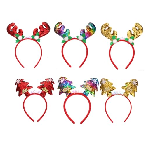 EPIGEIST 6 Stück Teiliges Weihnachts Haarreifen mit Funkelnden Rentiergeweihen Leichtes Party Haarschmuck Accessoire für Damen und Festlich und Modisch für Xmas Feiern und Foto Requisiten von EPIGEIST
