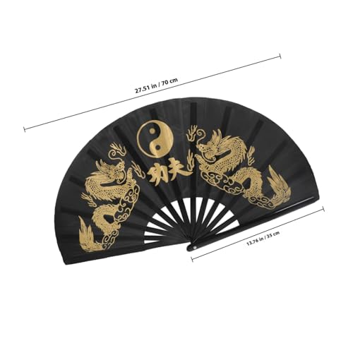 EPIGEIST Chinesischer Tai Chi Fächer Faltbar Handlich Metallgestell Traditioneller Tanz Fächer Bühnenrequisite Schwarz Vintage Stoffgriff Geeignet für Kung Fu Performance von EPIGEIST