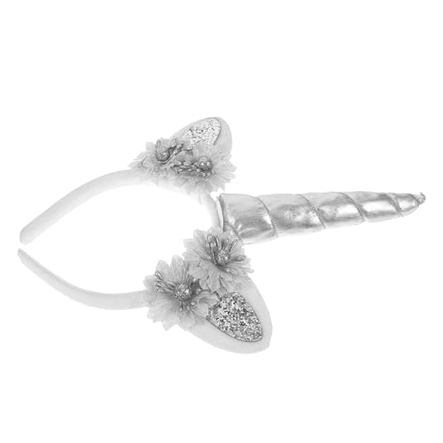 EPIGEIST Einhorn Haarreif Silber Stoffblumen Party Haaraccessoire für Mädchen und Erwachsene Dekorativer Stirnband für Geburtstage Festivals und Karneval von EPIGEIST